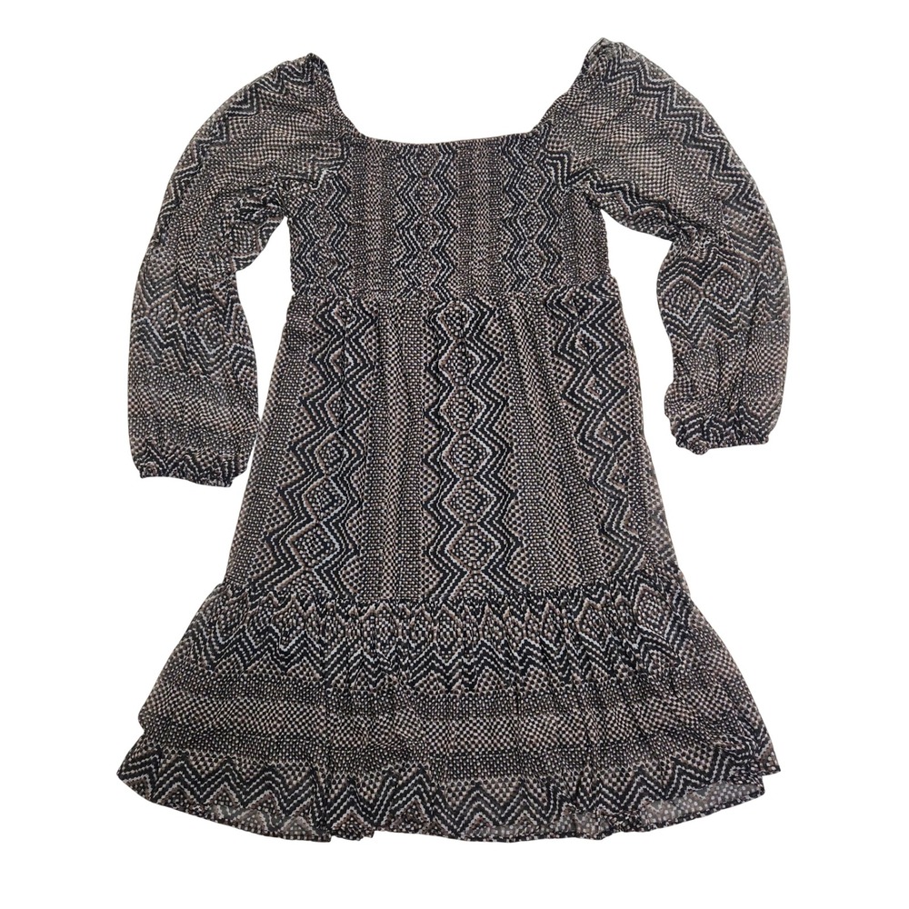 Just Taylor Womens Smocked Geometric Zig-Zag Print Tiered Ruffle Dress Size 10